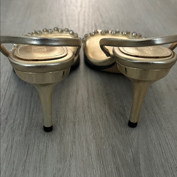Zara Metallic Gold Sandals with Crystal Accents - Picture 5 of 7